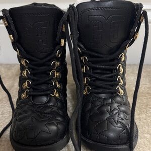 Sam Edelman Black Quilted Kids Lace-Up Boots with Gold Eyelets